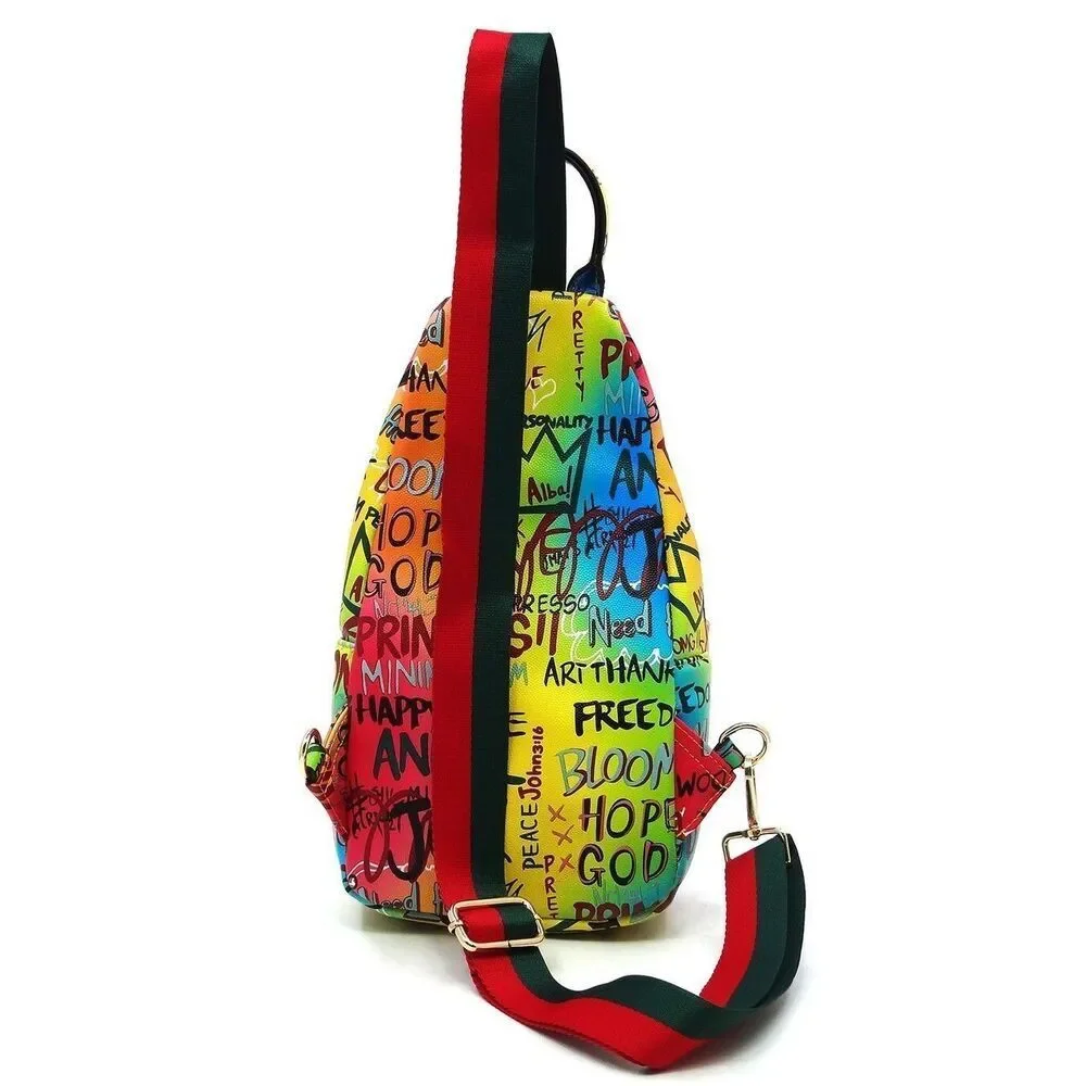 Women's Fashionable Multi Graffiti Sling Backpack, Multipurpose Crossbody